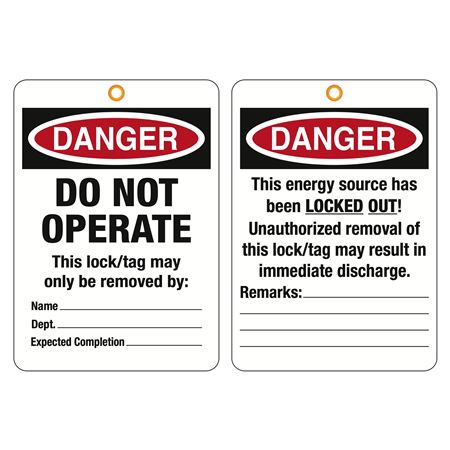 Jumbo Safety Tags Do Not Operate This Lock/Tag