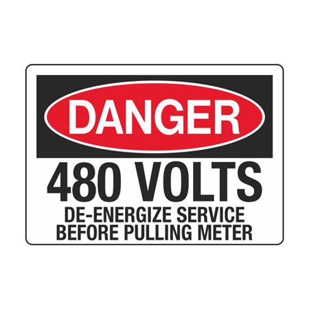 Danger 480 Volts De-Energize Service Before Pulling Meter - Decal