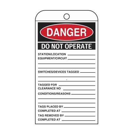 Self-Laminating Tags - Danger Do Not Operate 3 1/8 x 5 5/8