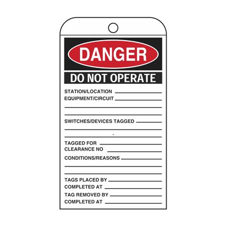 Self-Laminating Tags - Danger Do Not Operate