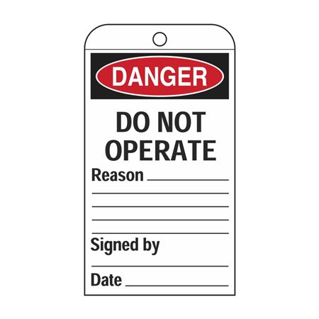 Self-Laminating Tags - Do Not Operate - Reason 3 1/8 x 5 5/8