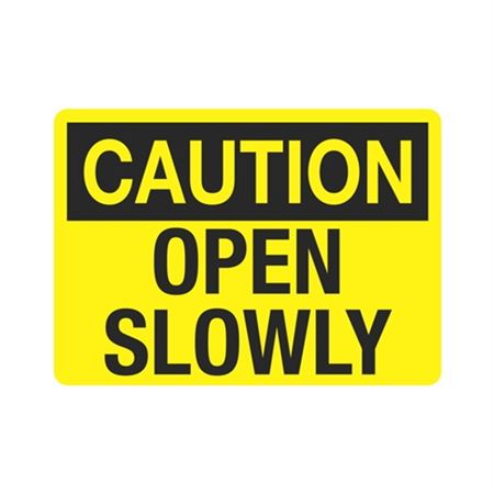 Caution  Open Slowly  Sign