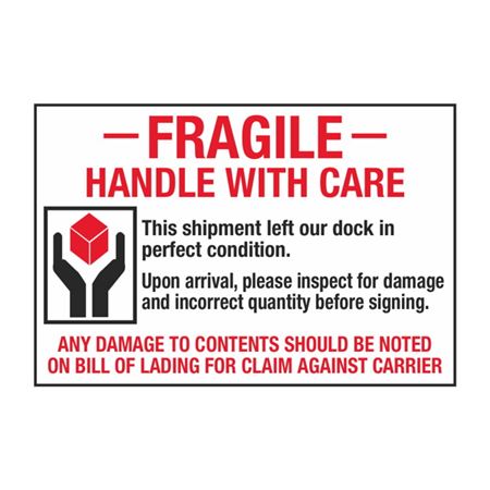 Fragile Handle With Care Damage Contents Noted - 4 x 6