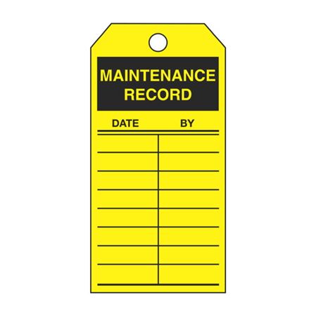 Maintenance Record - Yellow Rigid Vinyl Tag - 3 1/8 x 5 5/8