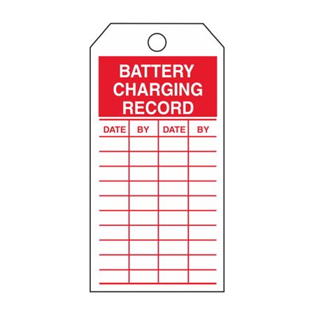 Battery Charging Record - Red Rigid Vinyl Tag - 3 1/8 x 5 5/8