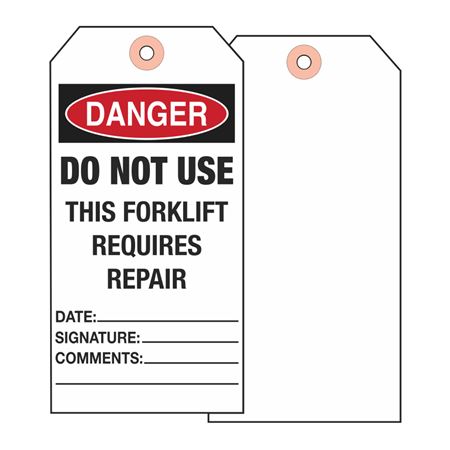 Danger Do Not Use This Forklift Tag - Cardstock