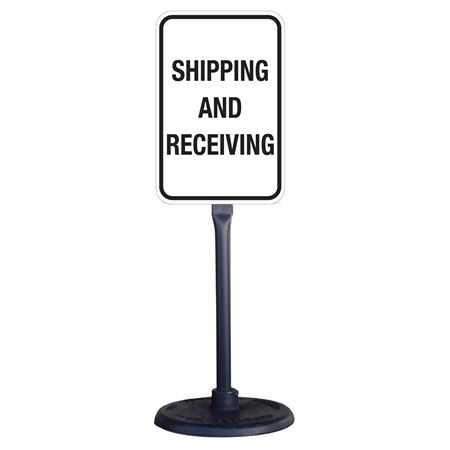 Portable Stanchion w/Reflect. Shipping& Receiving Sign 12x18