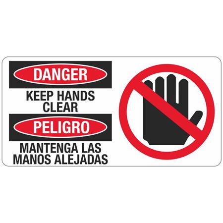 Danger Keep Hands Clear - Bilingual - 4  x 8 Decal