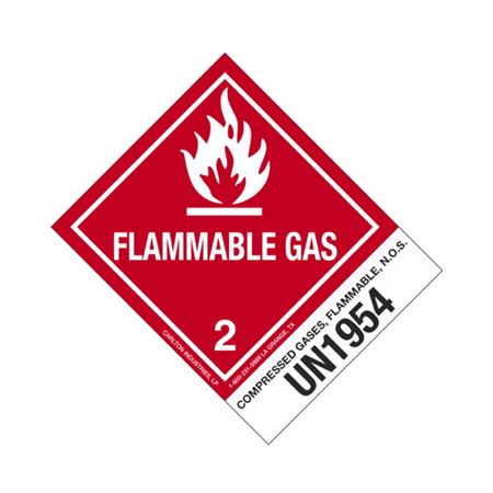 Hazmat Shipping Label - Class 2 Flammable Gas UN1954 - 4x5