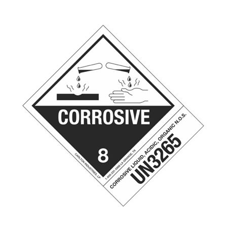 Hazmat Shipping Label - Class 8 Corrosive - UN3265 - 4x5