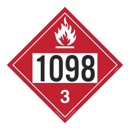 UN#1098 Flammable Liquid Numbered Placard