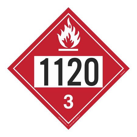 UN#1120 Flammable Liquid Stock Numbered Placard