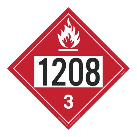 UN#1208 Flammable Liquid Stock Numbered Placard