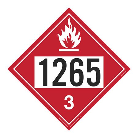 UN#1265 Flammable Liquid Numbered Placard