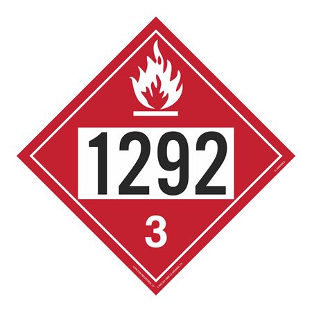 UN#1292 Flammable Liquid Numbered Placard