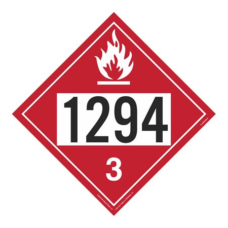UN#1294 Flammable Liquid Stock Numbered Placard