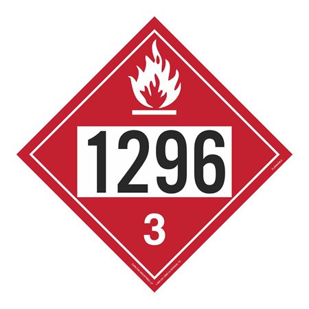 UN#1296 Flammable Liquid Numbered Placard