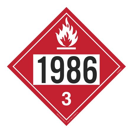 UN#1986 Flammable Liquid Stock Numbered Placard