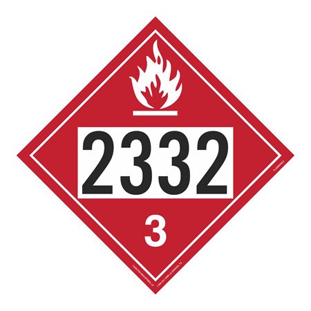 UN#2332 Flammable Liquid Numbered Placard