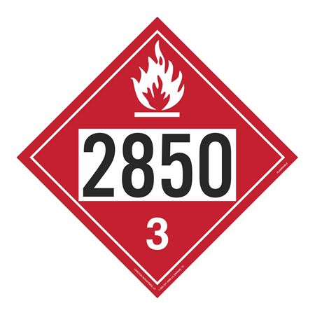UN#2850 Flammable Liquid Numbered Placard