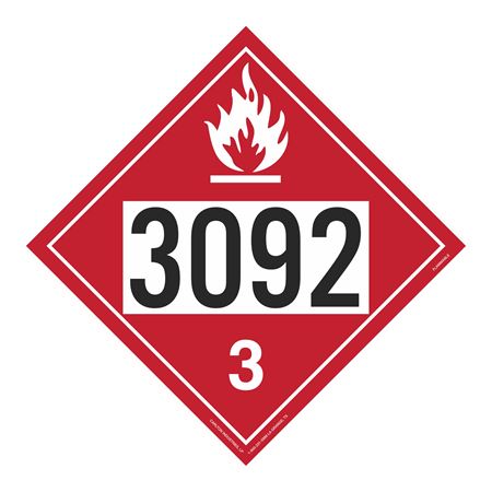 UN#3092 Flammable Liquid Numbered Placard