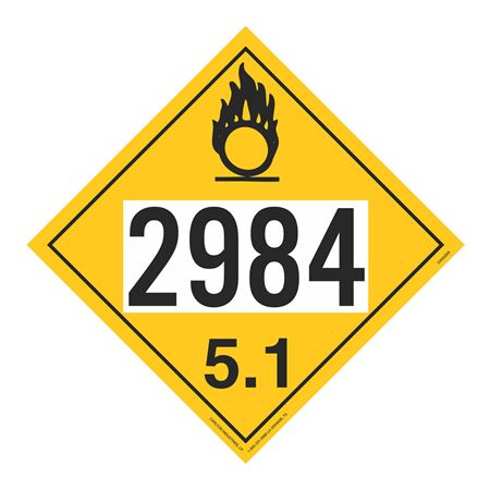 UN#2984 Oxidizer Stock Numbered Placard