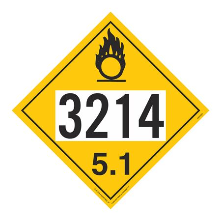UN#3214 Oxidizer Numbered Placard