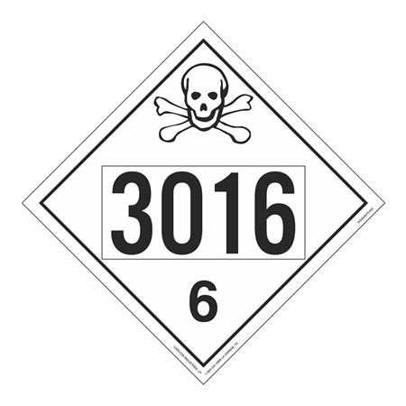 UN#3016 Poison/Toxic Numbered Placard