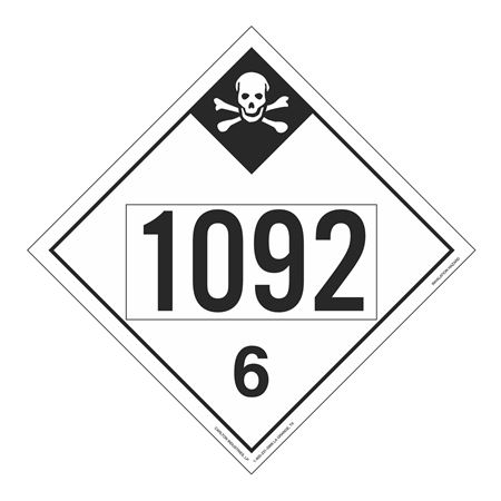 UN#1092 Poison Inhalation Hazard Numbered Placard