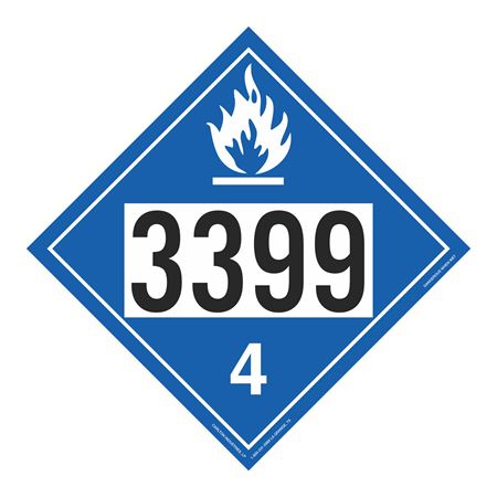 UN#3399 Dangerous When Wet Stock Numbered Placard