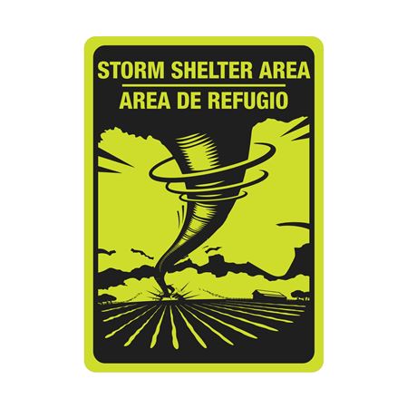 Storm Shelter Area Bilingual Sign Luminescent Aluminum 10"x14"