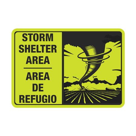 Storm Shelter Area Bilingual Sign Luminescent Aluminum 7"x10"