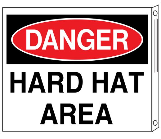 Danger Hard Hat Area Two-Sided Flanged Sign 10"x12"