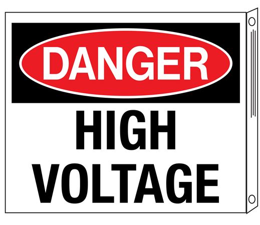 Two-Sided Flanged Signs - Danger High Voltage 10x12