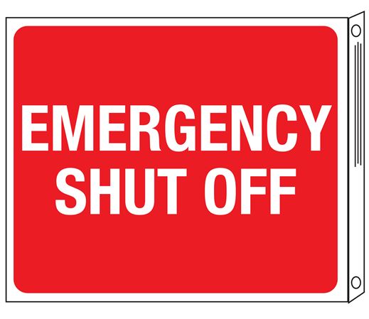 Two-Sided Flanged Signs - Emergency Shut Off 10x12