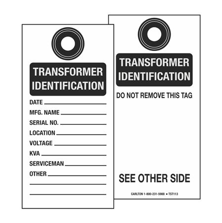 Self-Laminating Transformer Identification Tag 3 1/8 x 6 1/4