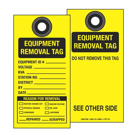 Equipment Removal Tag Yellow