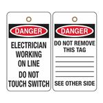 Danger Electrician Working On Line Tag