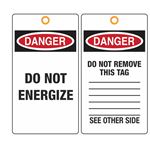 Danger Do Not Energize Tag