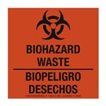 Bilingual Biohazard Warning Paper Label - Biopeligro Desechos