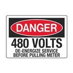 Danger 480 Volts De-Energize Service Before Pulling Meter - Decal