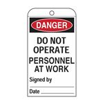 Do Not Operate Personnel At Work 3 1/8 x 5 5/8