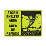 Luminescent Aluminum Bilingual Storm Shelter Area Sign 7x10