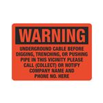 Warning Underground Cable -10" x 14" Sign